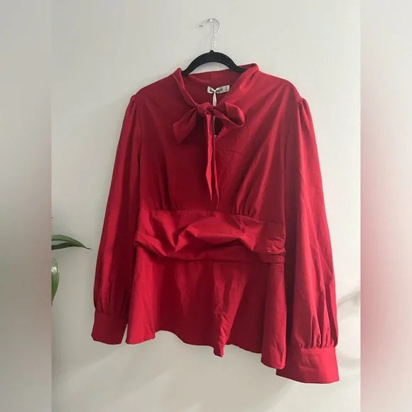 NWT GRACE KARIN Long Sleeve Peplum Shirt Bow Tie Work Blouses Tops Smocked Waist - Picture 5 of 6